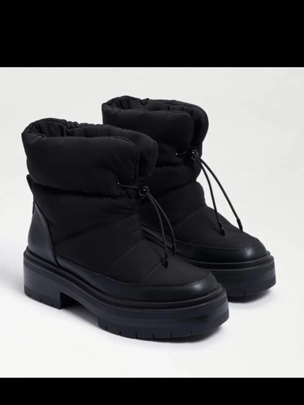 Sam Edelman Black Quilted Puffer Platform Ankle Boots
